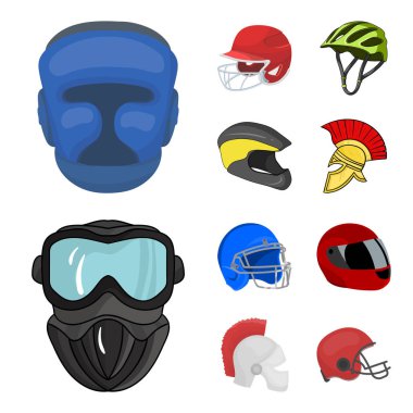 İllüstrasyon işareti kask ve spor vektör. Hisse senedi için kask ve moto vektör simge topluluğu.