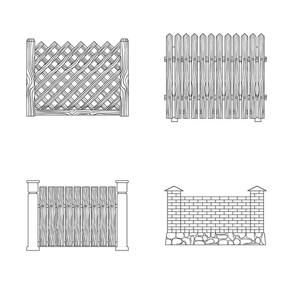 Ізольований об'єкт воріт і логотип паркану. Набір піктограм затвору і стіни для складання . — стоковий вектор