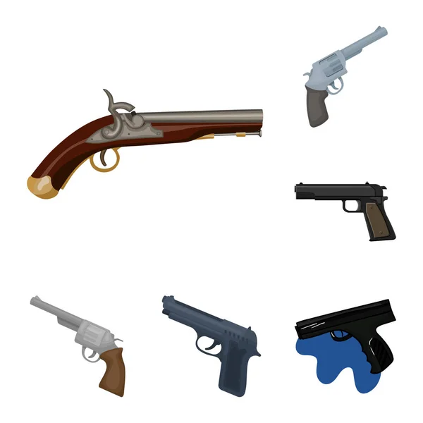 Vektor-Illustration von Revolver und Pistolensymbol. Sammlung von Revolver und Triggervektorsymbol für Aktien. — Stockvektor