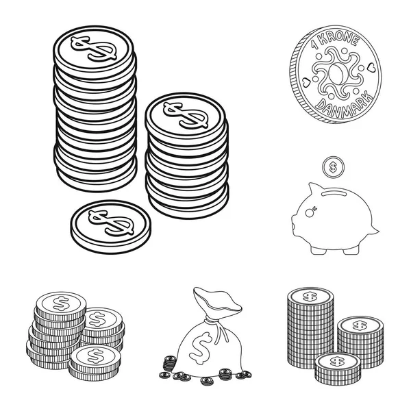 硬币和宝符号的矢量设计。一套硬币和金钱股票向量例证. — 图库矢量图片