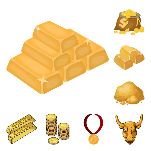Illustrazione vettoriale del segno d'oro e lingotto. Serie di illustrazione vettoriale stock oro ed economia . — Vettoriale Stock