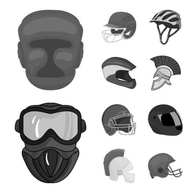 Kask ve spor işareti yalıtılmış nesne. Kask ve moto hisse senedi vektör çizim topluluğu.