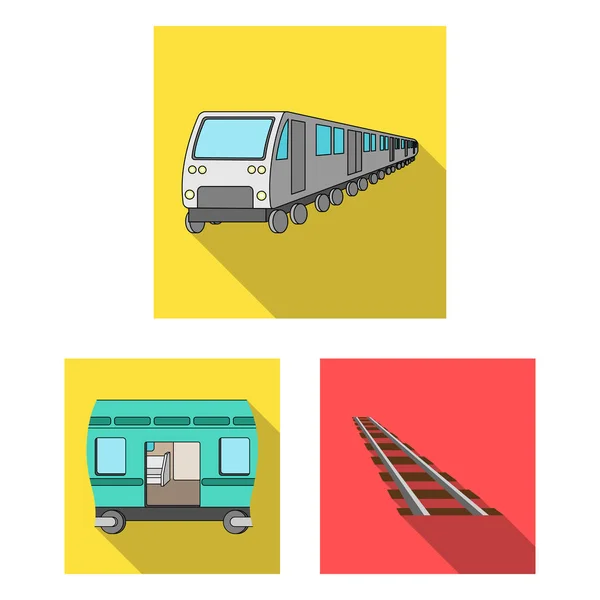 Vector illustration of railroad and train sign. Set of railroad and way vector icon for stock. — Stock Vector