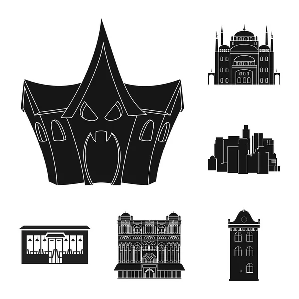 Векторное проектирование здания и городского логотипа. Набор иконки строительного и бизнес-вектора для склада . — стоковый вектор