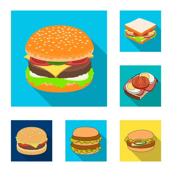 Diseño vectorial de sándwich y logotipo de envoltura. Conjunto de bocadillo y almuerzo vector icono para stock . — Vector de stock