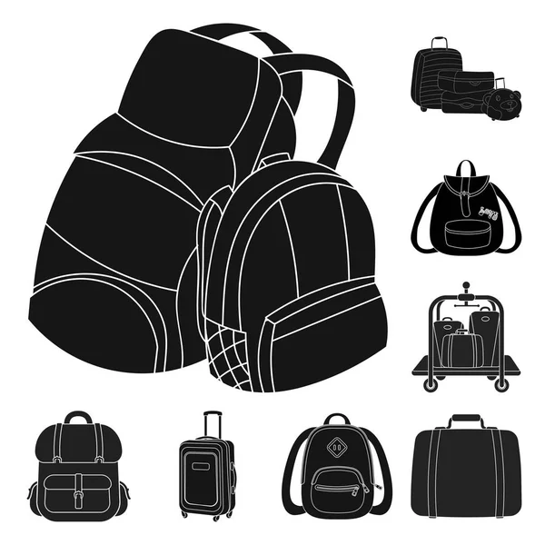 Векторная иллюстрация и значок рюкзака. Набор векторной иллюстрации запасов и упаковки . — стоковый вектор
