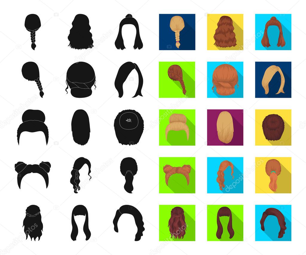 Female hairstyle black,flat icons in set collection for design. Stylish haircut vector symbol stock web illustration.