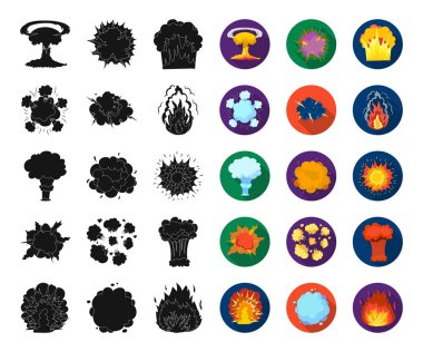 Set koleksiyonu tasarım için farklı patlamalar siyah, düz simgeler. Flash ve alev vektör simge stok web çizim.