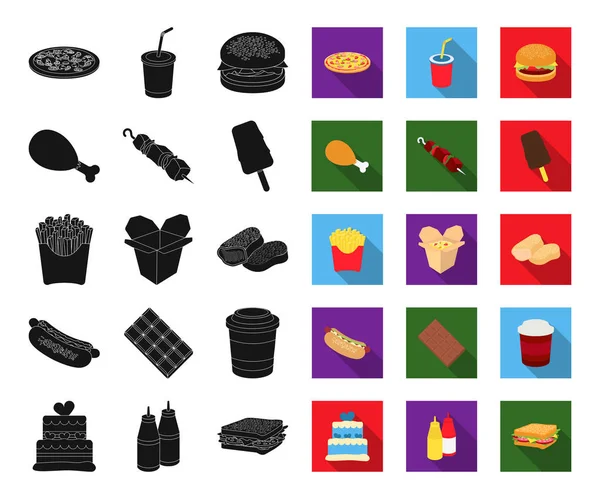 Comida Rápida Negro Iconos Planos Colección Conjuntos Para Design Food — Archivo Imágenes Vectoriales