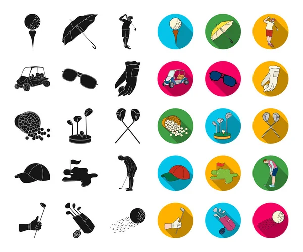 Golf and attributes black,flat icons in set collection for design.Golf Club and equipment vector symbol stock web illustration. — Stock Vector