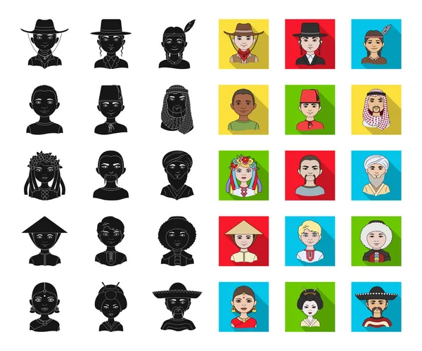 De mänskliga rasen svart, platt ikonerna i set insamling för design. Människor och nationalitet vektor symbol lager web illustration. — Stock vektor
