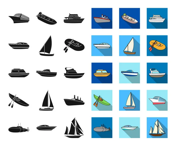 Deniz Set Koleksiyonu Tasarım Için Siyah Düz Simgeler Taşıma Tekneler — Stok Vektör