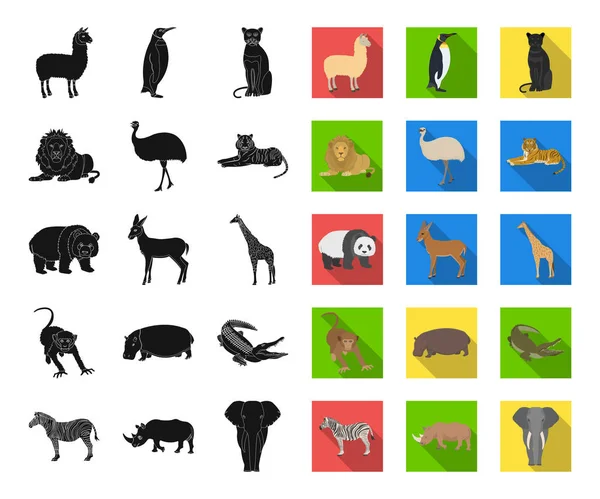 Diferentes animais ícones pretos e planos na coleção de conjuntos para design. ilustração da teia do estoque do símbolo do vetor do pássaro, do predador e do herbívoro . —  Vetores de Stock