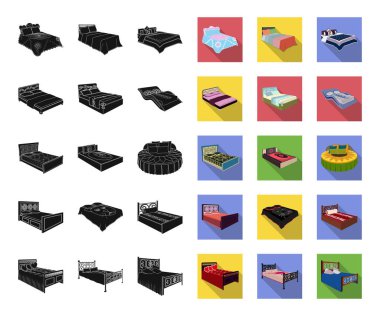 Set koleksiyonu tasarım için farklı yataklar siyah, düz simgeler. Vektör izometrik sembol stok web çizim için mobilya.