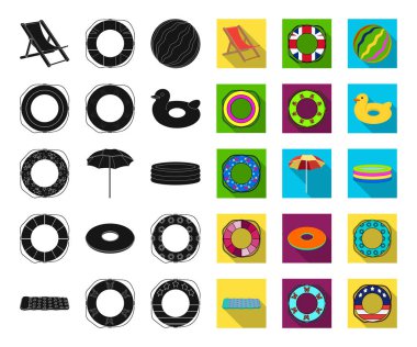 Çok renkli yüzme set koleksiyonu tasarım için siyah, düz simgeler daire içine alın. Farklı lifebuoys sembol stok web illüstrasyon vektör.