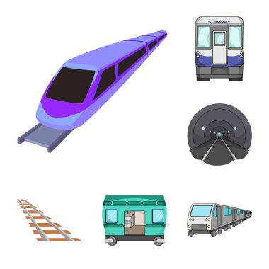 Tren ve tren simge vektör tasarımı. Hisse senedi için demiryolu ve yol vektör simge kümesi.