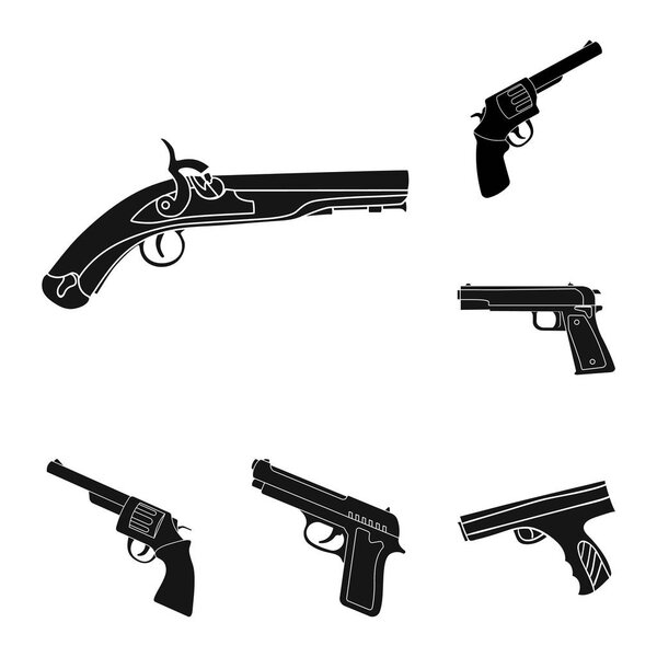 Векторная иллюстрация револьвера и логотипа пистолета. Коллекция значков револьверов и триггеров для склада
.