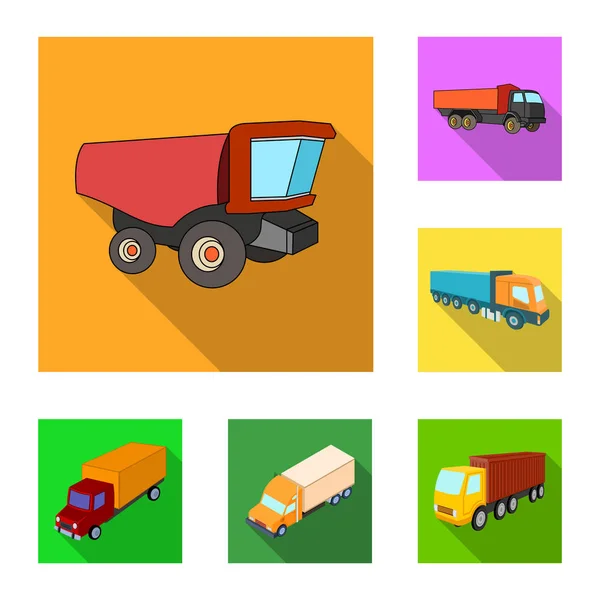 Ilustracja wektorowa ciężarówki i ikona wysyłki. Kolekcja samochodów ciężarowych i kontener symbol giełdowy dla sieci web. — Wektor stockowy