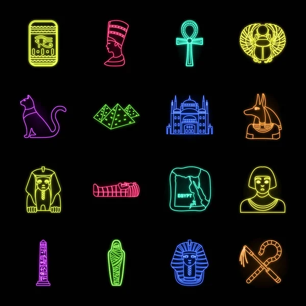 Antiguo Egipto iconos de neón en la colección de conjuntos para el diseño. El reinado de Faraón vector símbolo stock web ilustración . — Archivo Imágenes Vectoriales