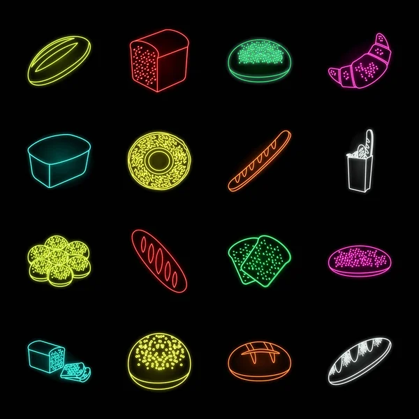 Tipos de ícones de néon de pão na coleção de conjuntos para design. Produtos de padaria símbolo vetorial ilustração web stock . —  Vetores de Stock