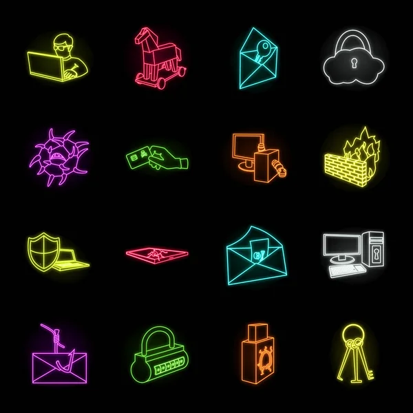 Pirate et piratage des icônes néon dans la collection de jeu pour la conception. Hacker et équipement vectoriel symbole stock illustration web . — Image vectorielle