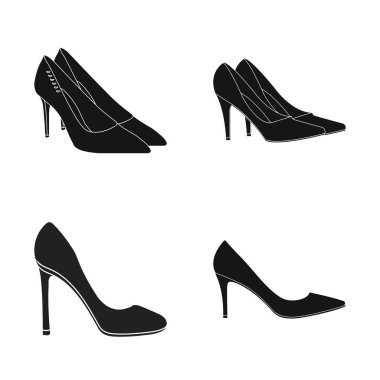 Topuk ve yüksek simge vektör çizimi. Topuk ve stiletto hisse senedi vektör çizim topluluğu.