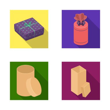 Karton ve teslimat sembolü yalıtılmış nesne. Hisse senedi için karton ve etiket vektör simge topluluğu.