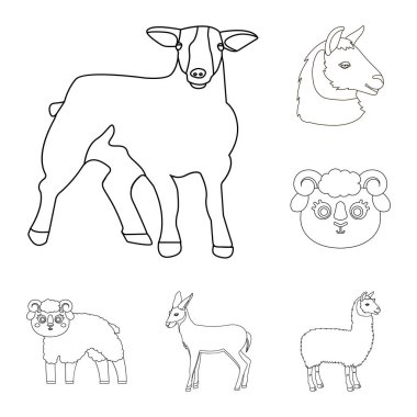 Koyun ve keçi simge vektör Illustration. Koyun ve hisse senedi için mutlu vektör simge kümesi.