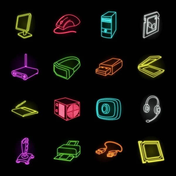 Personal Computer Neon Icons in Set Collection für Design. Ausrüstung und Zubehör Vektor Symbol Stock Web Illustration. — Stockvektor