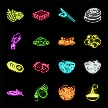 Set koleksiyonu tasarım için tatlı kokulu neon simgeler. Sembol stok web illüstrasyon vektör yiyecek ve tatlılık.