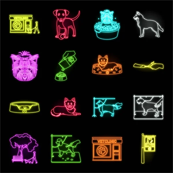 Icônes au néon pour animaux de compagnie dans la collection de jeux pour le design. Soins et éducation symbole vectoriel stock illustration web . — Image vectorielle