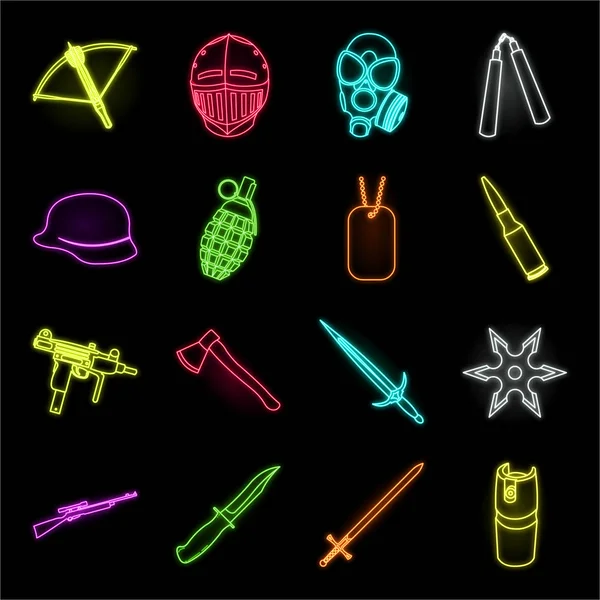 Soorten wapens neon icons in set collectie voor design. Vuurwapens en wapens blads vector symbool voorraad web illustratie. — Stockvector
