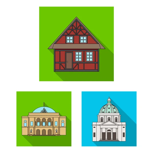 Ilustración vectorial de edificio y letrero de ciudad. Conjunto de edificio y símbolo de stock de negocio para web . — Vector de stock
