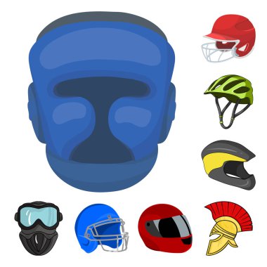 Kask ve spor işareti yalıtılmış nesne. Kask ve moto hisse senedi vektör çizim topluluğu.