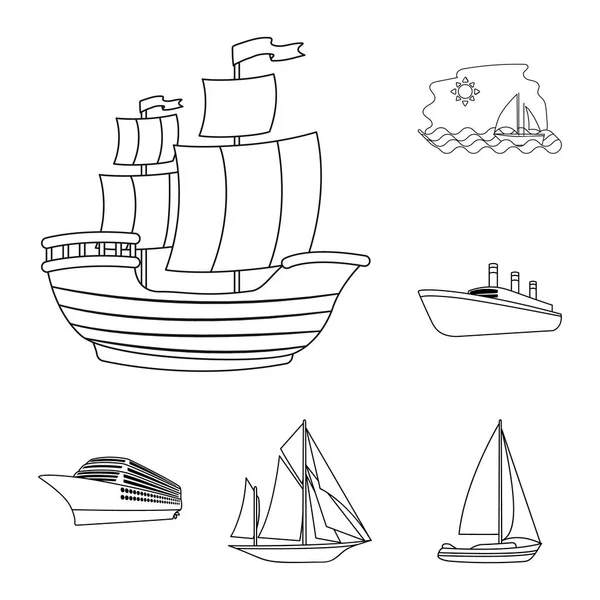 Elkülönített objektum hajó és a hajó logó. Yacht és cruise vektor ikon készlet gyűjteménye. — Stock Vector