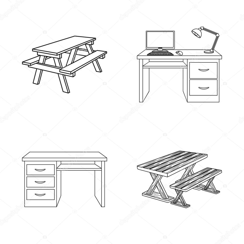 Isolated object of  and table  icon. Set of  and  wooden  stock symbol for web.