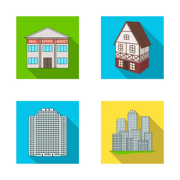 Векторная иллюстрация здания и городского символа. Набор векторных иллюстраций для строительства и бизнеса . — стоковый вектор