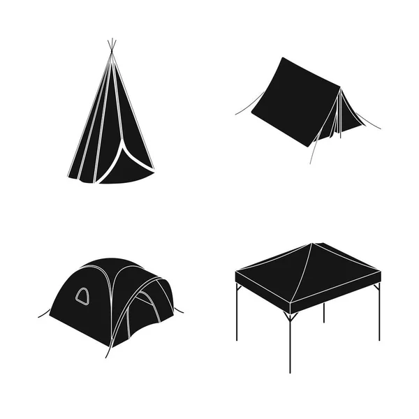 Projeto vetorial da tenda e logotipo do acampamento. Coleção de símbolo de estoque de tenda e floresta para web . — Vetor de Stock