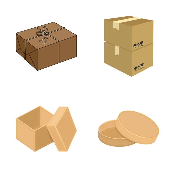Векторный дизайн картона и знака доставки. Набор картонных и этикеточных векторных иллюстраций . — стоковый вектор