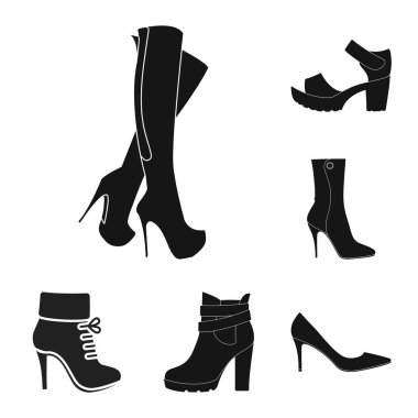 Topuk ve yüksek simge vektör tasarımı. Hisse senedi için topuk ve stiletto vektör simge kümesi.
