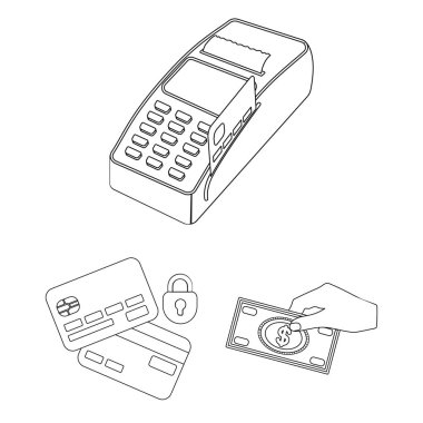 Ödeme ve kredi sembolü yalıtılmış nesne. Ödeme ve mali stok vektör çizim koleksiyonu.