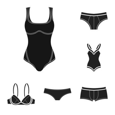 Bikini ve moda logo yalıtılmış nesne. Web için bikini ve mayo hisse senedi simgesi kümesi.