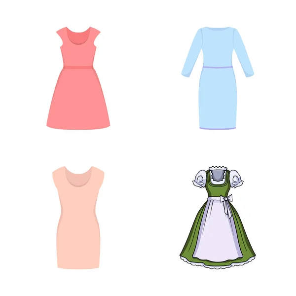 Vektorillustration av klänning och kläder tecken. Uppsättning av klänning och kvällen lager vektorillustration. — Stock vektor