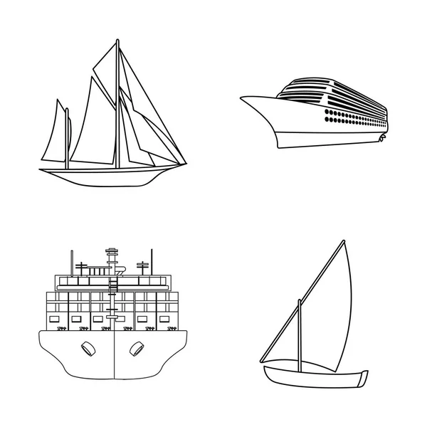 Ilustração vetorial de iate e símbolo de navio. Coleção de iate e ícone de vetor de cruzeiro para estoque . — Vetor de Stock