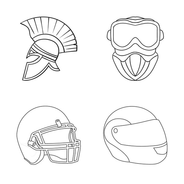 Vector illustration of helmet and sport icon. Set of helmet and moto vector icon for stock.