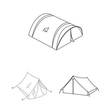 Çadır ve kamp işareti vektör tasarımı. Çadır ve orman hisse senedi vektör çizim topluluğu.