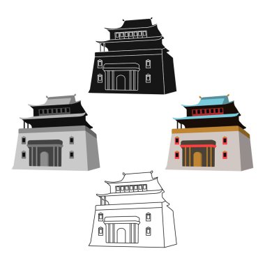 Mongolia.Mongolian Ulusal Mitarai.Mongolia tapınak tek simge karikatür tarzı vektör simge stok çizimde üç katlı binada.