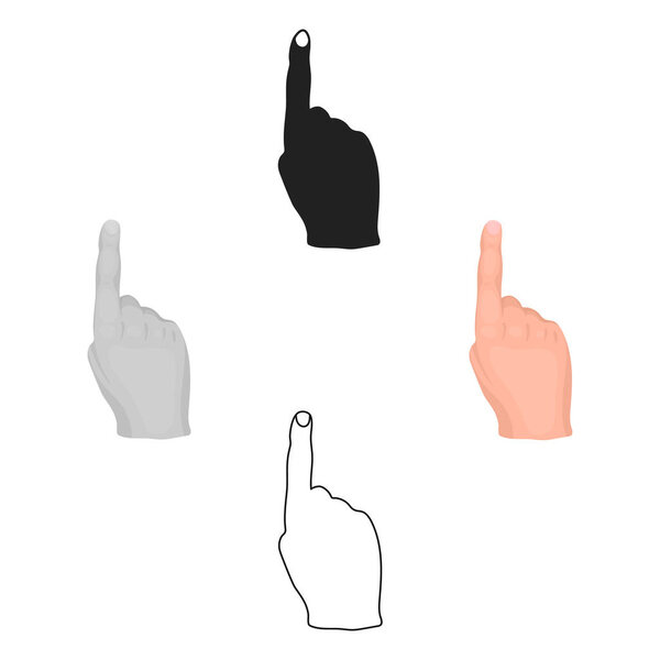 Raised index finger icon in cartoon style isolated on white background. Hand gestures symbol stock vector illustration.