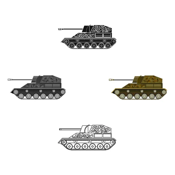 Icono de tanque militar en estilo de dibujos animados aislado sobre fondo blanco. Militar y ejército símbolo stock vector ilustración — Vector de stock