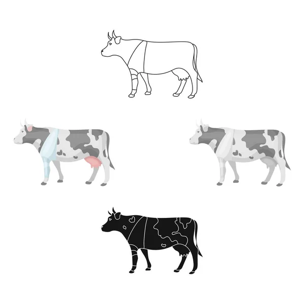 Хвора корова з пов'язкою на іконі ніг в мультиплікаційному стилі ізольована на білому тлі. Ветеринарна клініка символ запас Векторні ілюстрації . — стоковий вектор